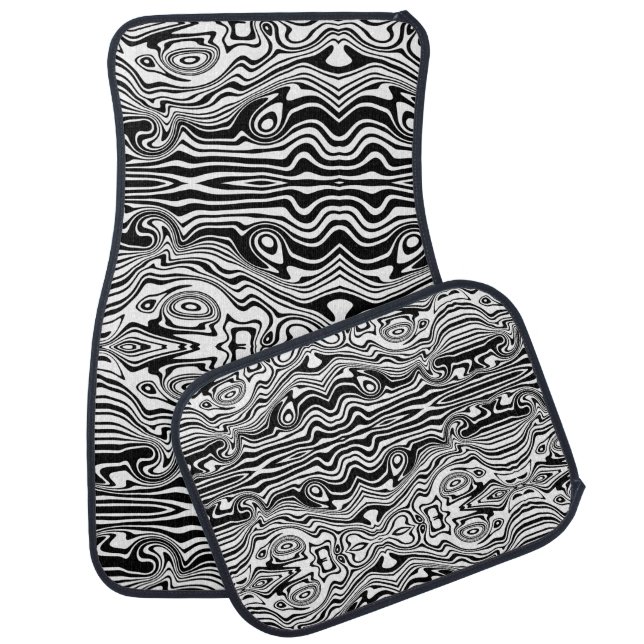 Modern Boho Black and White Pattern Strips Animal Car Floor Mat (Set)