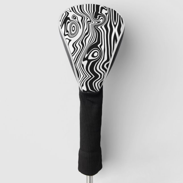 Modern Boho Black and White Pattern Strips Animal Golf Head Cover (Front)
