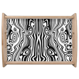 Modern Boho Black and White Pattern Strips Animal Serving Tray