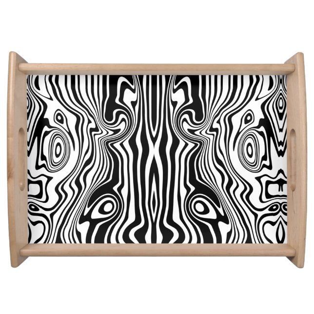 Modern Boho Black and White Pattern Strips Animal Serving Tray (Front)
