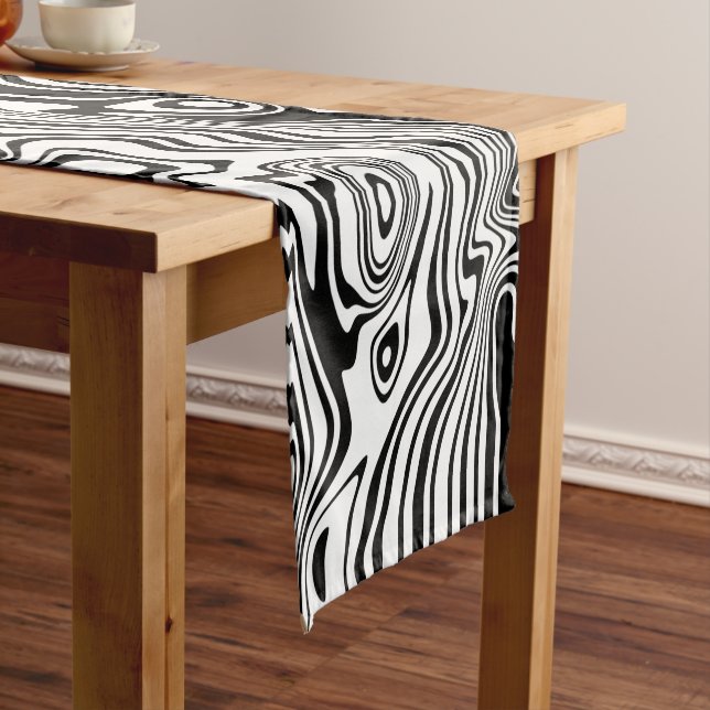 Modern Boho Black and White Pattern Strips Animal Short Table Runner (In Situ)
