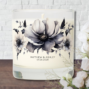 Modern Boho Black White Floral Wedding Scented Candle