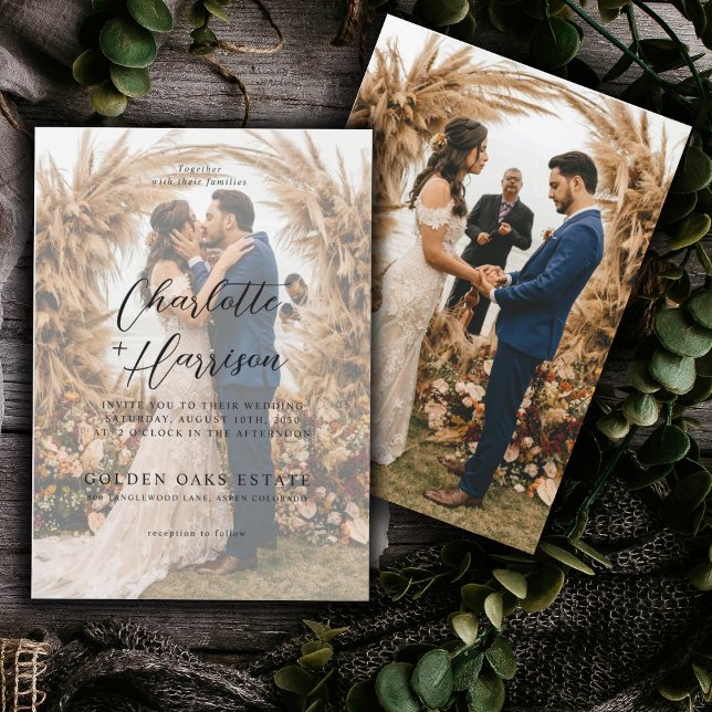 Modern Boho Black & White Overlay Photo Wedding  Invitation (Creator Uploaded)