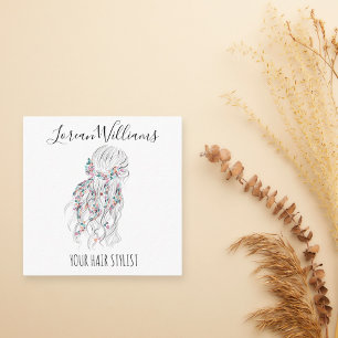 Modern Boho Black White Wavy Hair Style Floral Appointment Card