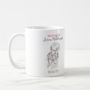 Modern Boho Black White Wavy Hair Style Floral Coffee Mug