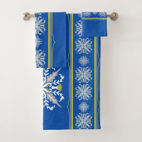 Modern Boho Blue and yellow Seamless Texture Bath Towel Set