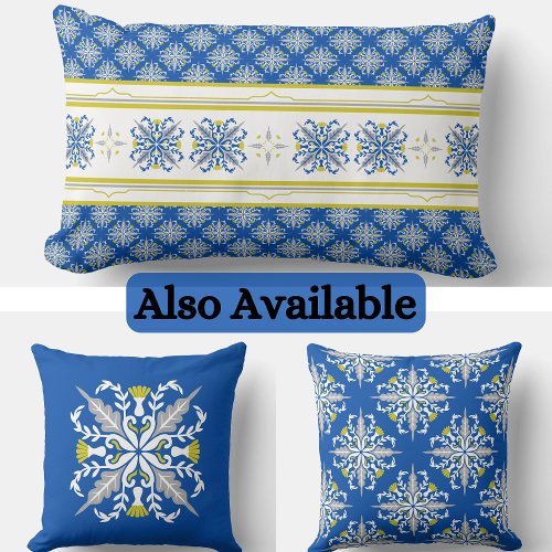 Modern Boho Blue and yellow Seamless Texture Lumbar Pillow