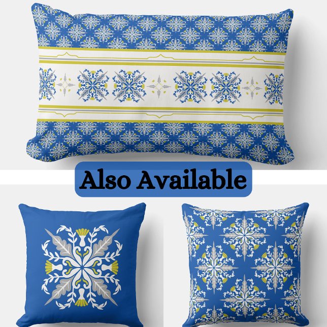 Modern Boho Blue and yellow Seamless Texture Lumbar Pillow (Creator Uploaded)