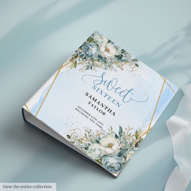 Modern Boho Blue Beige Eucalyptus Floral Sweet 16 3 Ring Binder (Modern Boho Blue Beige Eucalyptus Floral Sweet Sixteen)