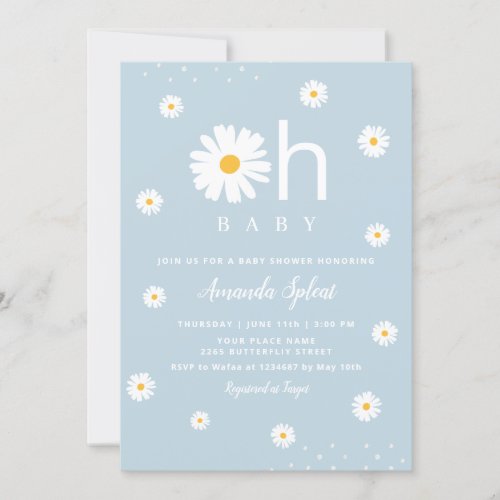 Modern Boho Blue Daisy Floral Baby Girl Shower  In Invitation