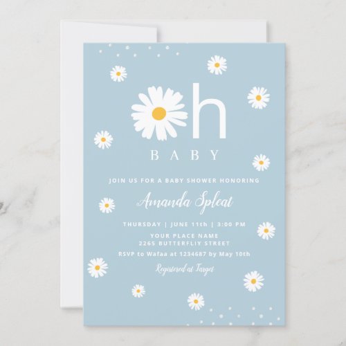 Modern Boho Blue Daisy Floral Baby Girl Shower  Invitation