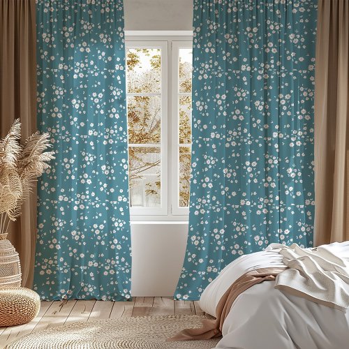 Modern Boho Blue Floral Garden Pattern Blackout Curtains