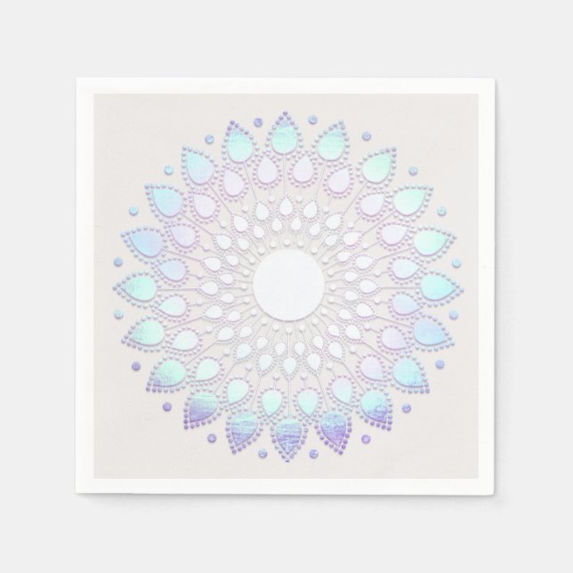 Modern Boho Blue Floral  Lotus Mandala Napkins (Front)