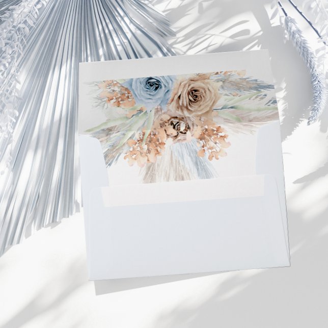 Modern Boho Blue Floral Wedding Invitation Envelope (Creator Uploaded)