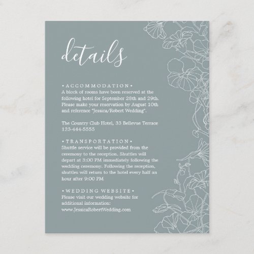 Modern Boho Blue Gray Wedding Details Enclosure Card