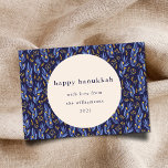 Modern Boho Blue Hanukkah Botanical Custom Blank Holiday Card<br><div class="desc">This folded blank hanukkah holiday card features a modern boho botanical design in navy blue and yellow and has an editable custom greeting.</div>
