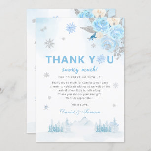 Modern Boho Blue Snowflakes Winter Baby Shower Thank You Card