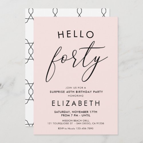 Modern Boho Blush 40th Birthday Hello forty Invitation