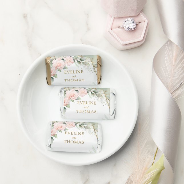 Modern Boho blush floral gold glitter wedding Hershey's Miniatures (Wedding)