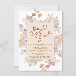 Modern Boho Blush Frame Floral Bridal Shower Invitation