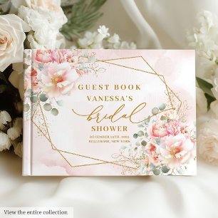 Modern Boho Blush Gold Floral Frame Bridal Shower Guest Book