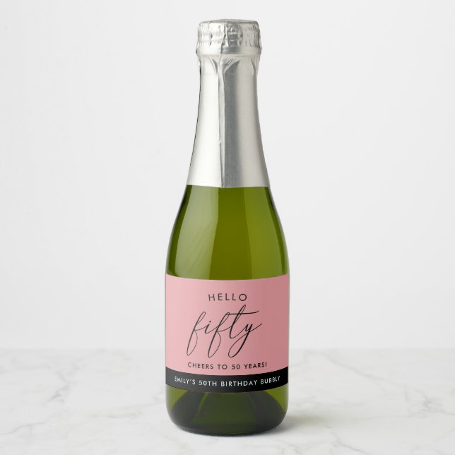 Modern Boho Blush Personalized 50th Birthday Champ Sparkling Wine Label (Front)