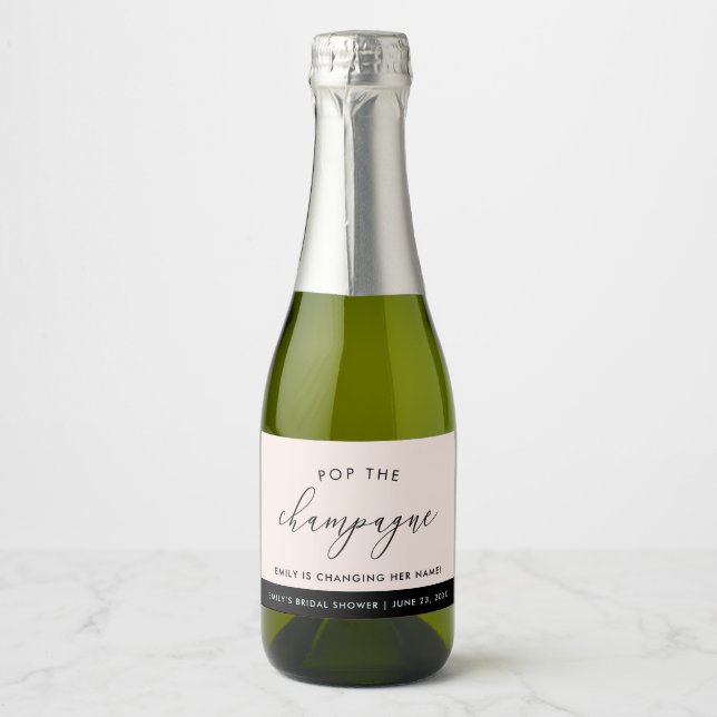 Modern Boho Blush Personalized Bridal Shower  Sparkling Wine Label (Front)