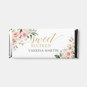 Modern Boho blush pink floral gold frame sixteen Hershey Bar Favors