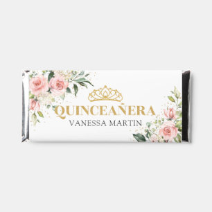 Modern Boho blush pink floral gold Quinceañera Hershey Bar Favors