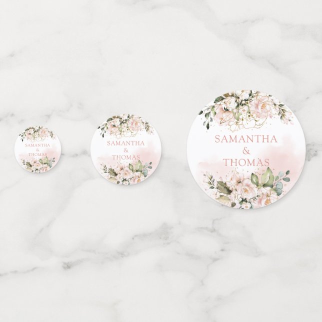 Modern Boho blush pink floral gold sparkles Confetti (Fronts)