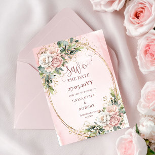 Modern Boho Blush Pink Greenery Save The Date
