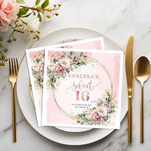 Modern Boho Blush Pink Greenery Sweet 16 Napkins