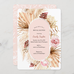 Modern Boho Blush Pink Pampas Grass Floral Bridal  Invitation