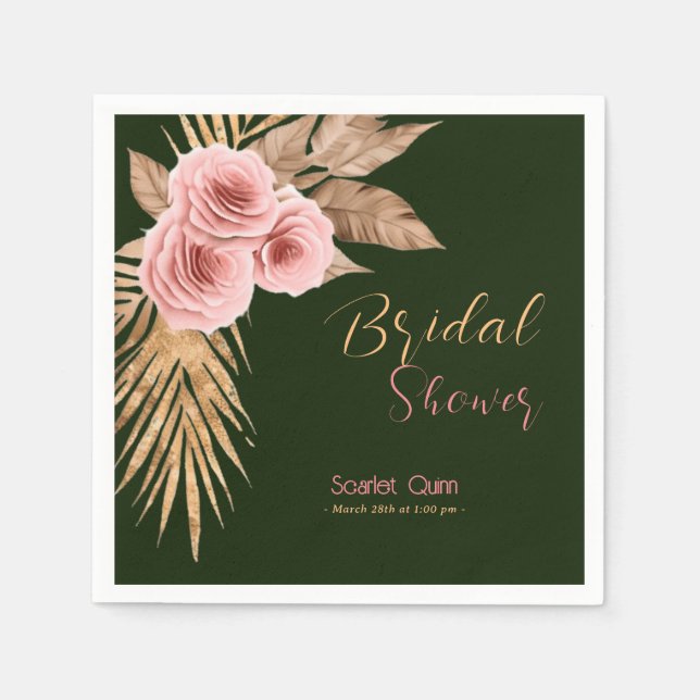 Modern boho blush pink rose bunch bridal shower #5 napkins (Front)