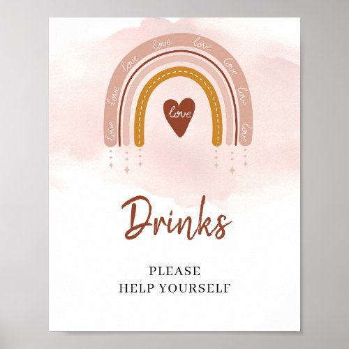 Modern Boho Blush Pink Rust Rainbow Drinks Sign