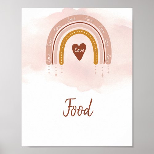 Modern Boho Blush Pink Rust Rainbow Food Sign