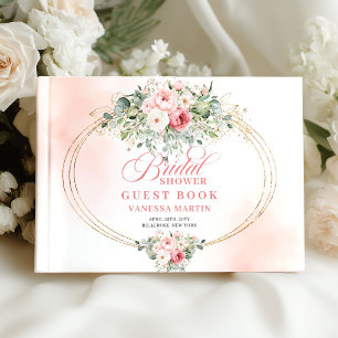 Modern Boho Blush Roses Bridal Shower Guest Book 