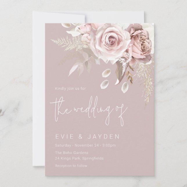 Modern Boho Blush Wedding Invitation (Front)
