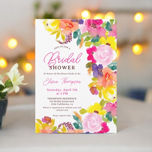 Modern boho bold flowers script bridal shower invitation