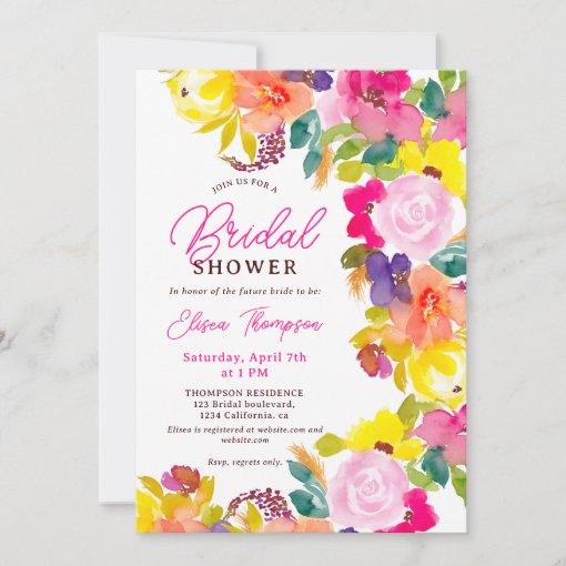 Modern boho bold flowers script bridal shower invitation | Zazzle