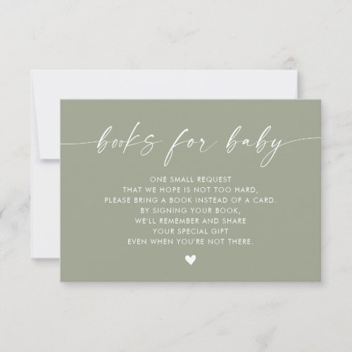 Modern Boho Books for Baby Insert Sage Green Invitation