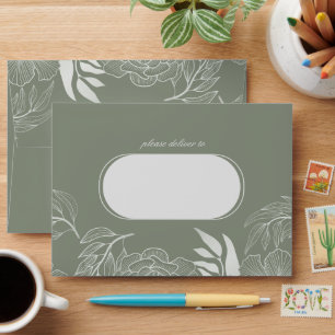 Modern Boho Botanical Floral Sage Green Wedding Envelope