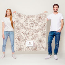 Modern Boho Botanical Flower Garden Pattern Fleece Blanket