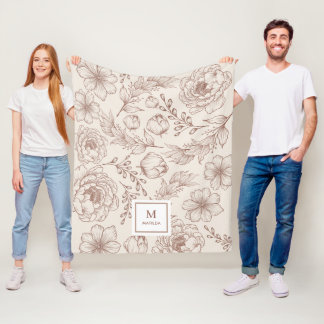 Modern Boho Botanical Flower Garden Pattern Fleece Blanket