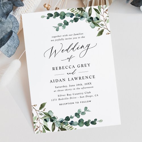 Modern Boho Botanical Greenery Wedding Invitation