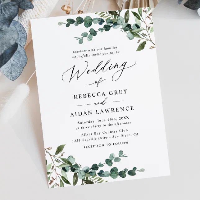 Modern Boho Botanical Greenery Wedding Invitation | Zazzle