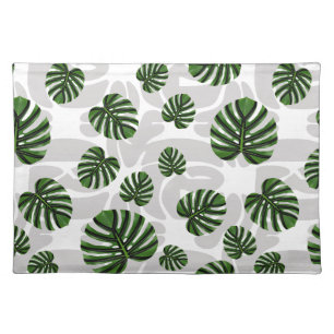 Modern Boho Botanical Leaves Pattern Cloth Placemat
