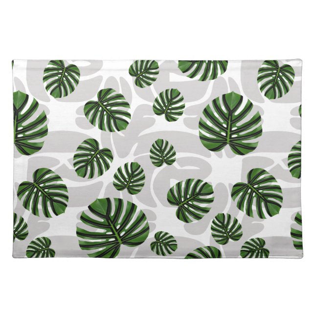 Modern Boho Botanical Leaves Pattern Cloth Placemat (Front)