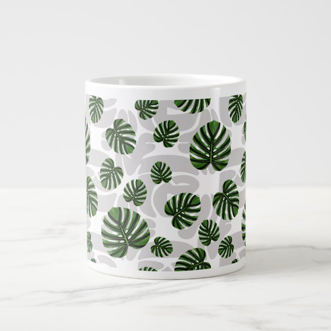 Modern Boho Botanical Leaves Pattern Giant Coffee Mug (Front)