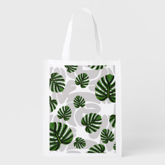 Modern Boho Botanical Leaves Pattern Grocery Bag